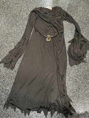 Witch Costume Black Belted Dress Polyester Halloween Adult M/L